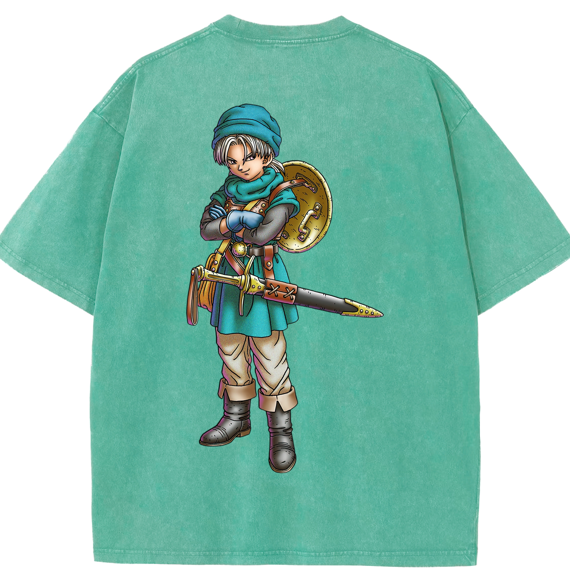 （画像用） ドラゴンクエスト Doragon Kuesuto Dragon Quest 綿100% ヴィンテージ風 半袖Tシャツ（背面プリント）